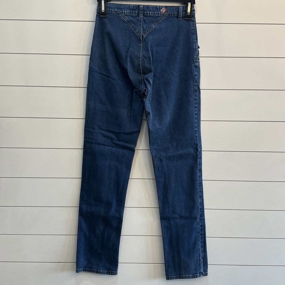 90s Vintage High Rise Posted Jeans 3/4 27X32 Medium Wash Slim Smooth Back - Picture 5 of 16